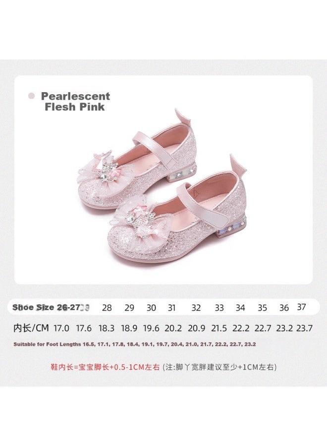 Follow Me Girls Crystal Princess Shoes Spring Autumn Soft Sole Breathable Dress Shoes Children's Performance Shiny Flats Pink Size 33