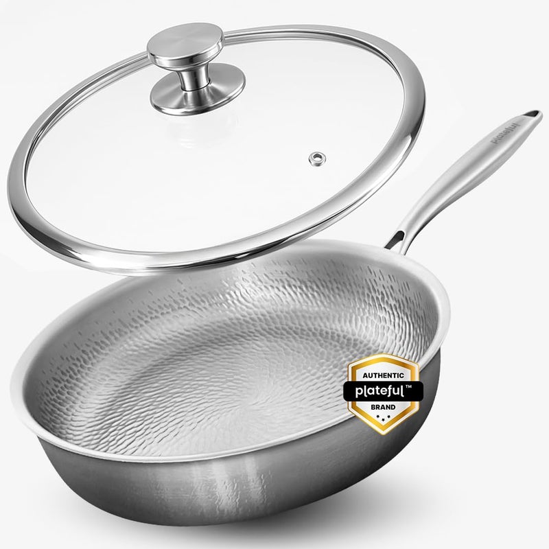 Plateful طاسة تيتانيوم بحجم 12" للطهي - غير مغطاة، أواني طهي تيتانيوم غير لاصقة، مقالي، طاسة مطروقة، آمنة للفرن، التحريض وموقد حتى 750°F - Image 1