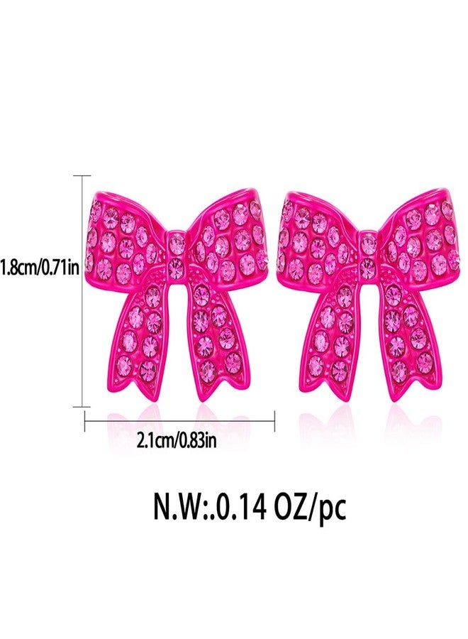 FAUTHENTICUTE Pink Bow Earrings For Women Small Bow Studs With Rhinestones Hypoallergenic Statement Earrings - Image 5
