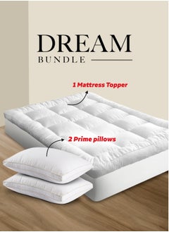 Asraar Dream Bundle 3-Piece Set – Includes 1 Mattress Topper 140 x 200cm and 2 Prime Pillows 75 x 50cm – Luxurious Bedding Set for Ultimate Comfort – Perfect for Revitalizing Sleep – Soft Pillows with a Plush Mattress Topper – Ideal for All-Season Bedding  - Image 2
