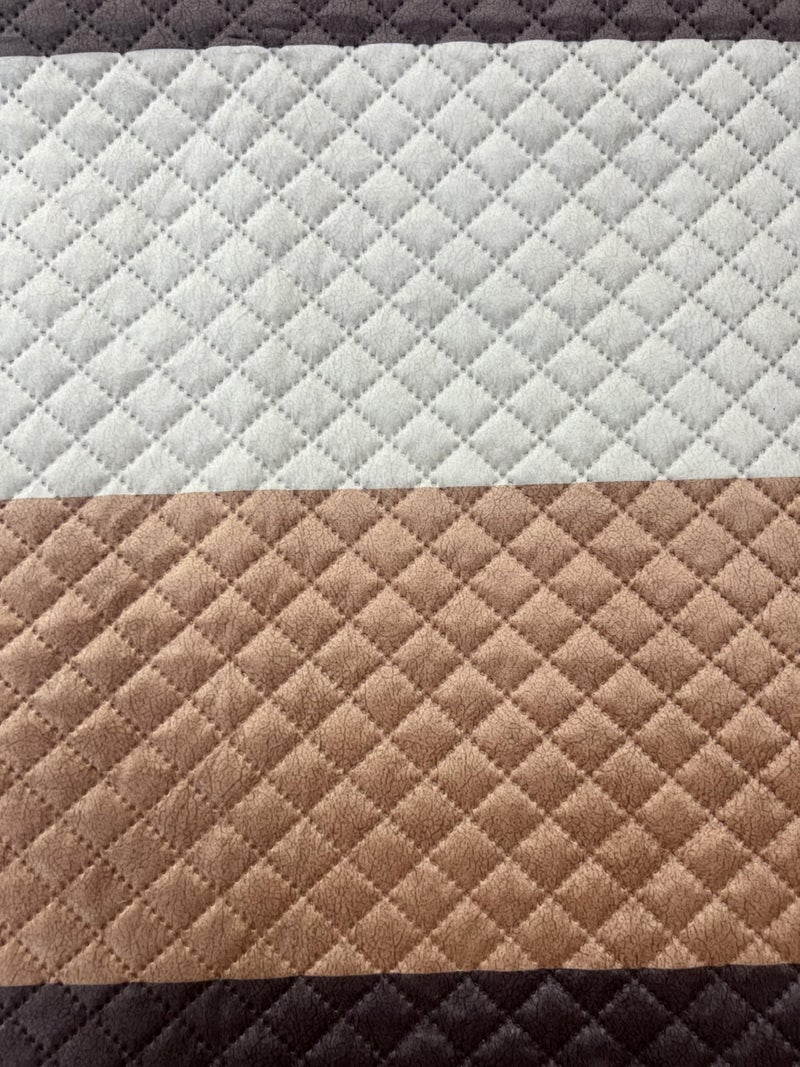KINGLY Tariff Brown Stripes Quilted Velvet L-Shape Sofa Cover - L-Shape 6-Seater (3+3) - Warm Earthy Tone - Premium Touch - Washable Quick-Dry - Seat-Only Protector - Couch Cover - Non-Fading Color - Image 4