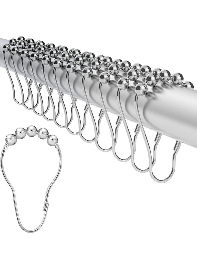 Style Keepers 60 Pcs Shower Curtain Hook Rings, Stainless Steel Roller Balls Bath Curtain Rings for Bathroom Shower Curtain Rods, Rust-Resistant Shower Curtain Hooks Rings for Bathroom (7 x 3.5 cm, Silver) (60) - Image 1
