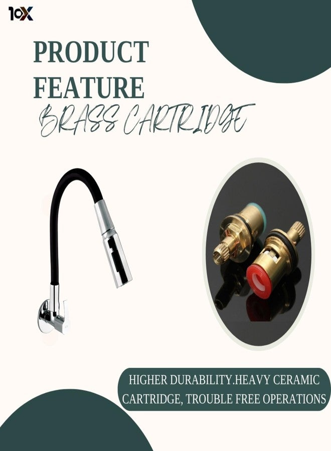 10X Brass Kitchen Sink Tap ST-75021 Flexible Neck Black Triple Flow 3 Function Shower Flow/Foam Flow/Anit Splash Wall Mount - Image 4