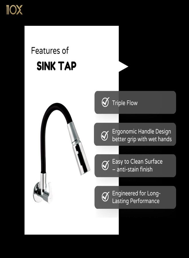 10X Brass Kitchen Sink Tap ST-75021 Flexible Neck Black Triple Flow 3 Function Shower Flow/Foam Flow/Anit Splash Wall Mount - Image 3