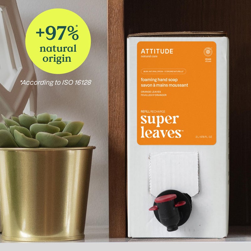 ATTITUDE Foaming Hand Soap, EWG Verified, Plant and Mineral-Based Ingredients, Vegan and Cruelty-free Personal Care Products, Orange Leaves, Bulk Refill, 67.62 Fl Oz - Image 3