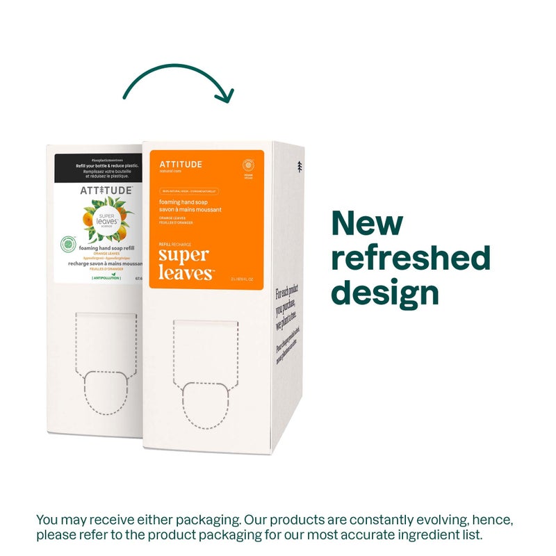 ATTITUDE Foaming Hand Soap, EWG Verified, Plant and Mineral-Based Ingredients, Vegan and Cruelty-free Personal Care Products, Orange Leaves, Bulk Refill, 67.62 Fl Oz - Image 2