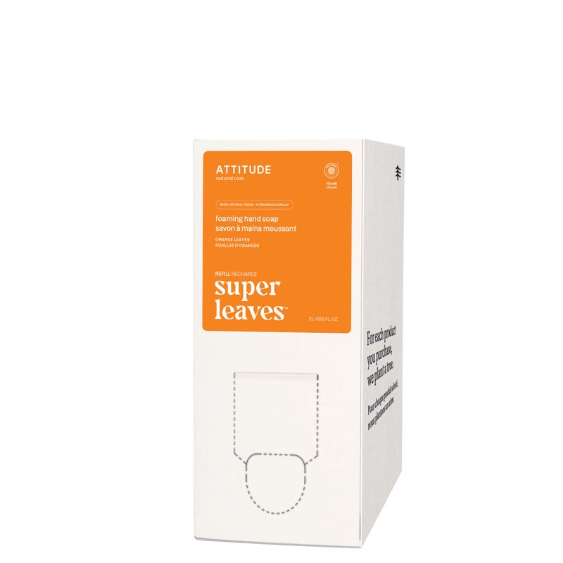 ATTITUDE Foaming Hand Soap, EWG Verified, Plant and Mineral-Based Ingredients, Vegan and Cruelty-free Personal Care Products, Orange Leaves, Bulk Refill, 67.62 Fl Oz - Image 1