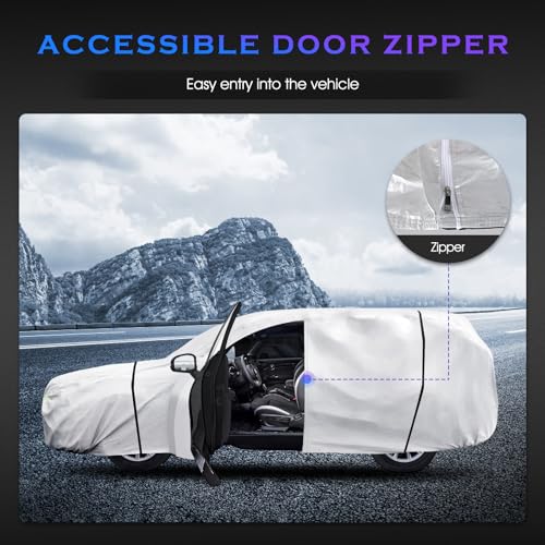 Qualencey Car Cover Custom Fit for Honda CRV 1997-2025,Toyota RAV4 1996-2025,6 Layers Truck Cover Waterproof All Weather for Automobiles,Outdoor Full Exterior Cover,Rain, Sun, Wind Protection,Silver - Image 5