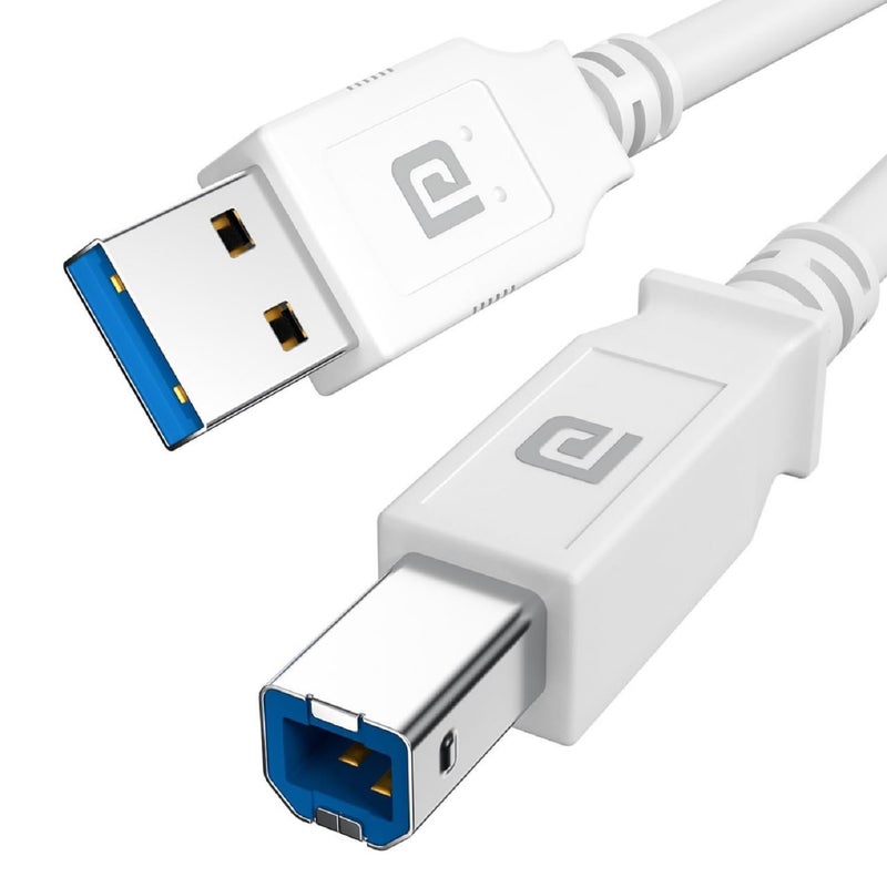 Portronics PrintLink 3 Printer Cable with USB Type-A to USB Type-B Male Connectors, 3 Meters / 10 Ft Long, High-Speed Transfer Cord for Printers & Scanners (White) - Image 1