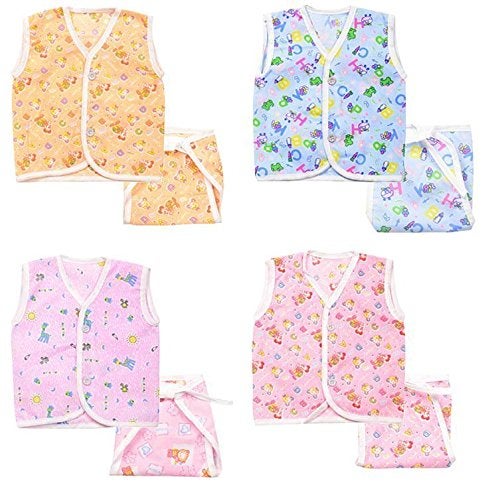 FARETO Cotton Baby Boy's And Girl's Jhabla With Diaper (0-3 Months) Set of 4 - Image 2