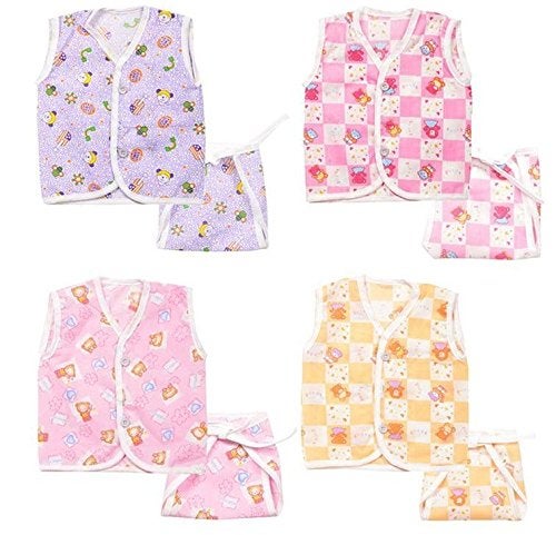 FARETO Cotton Baby Boy's And Girl's Jhabla With Diaper (0-3 Months) Set of 4 - Image 4