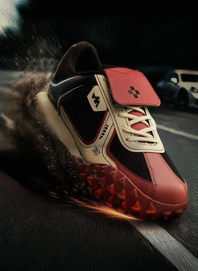ذا سوليد ستور The Souled Store Men Velocity Printed Low Top Sneakers in White, Black & Red