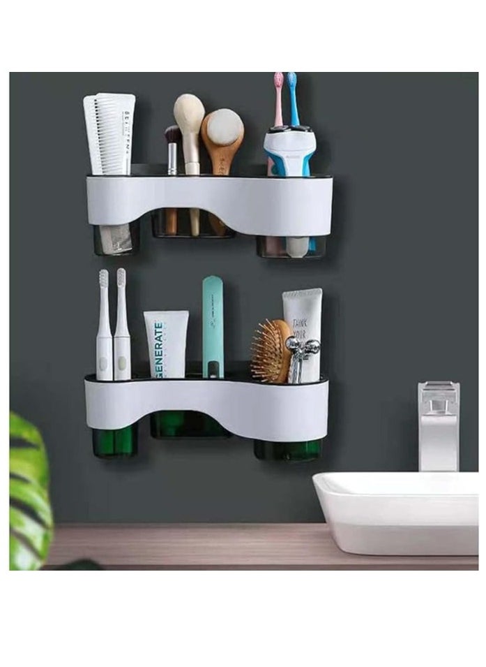 Spaceshoop Adhesive Hair Dryer Holder Wall Mounted Hair Dryer Rack With Organizer Cup Styling Tools Storage Rack Organizer for Bathroom Washroom  - Image 2