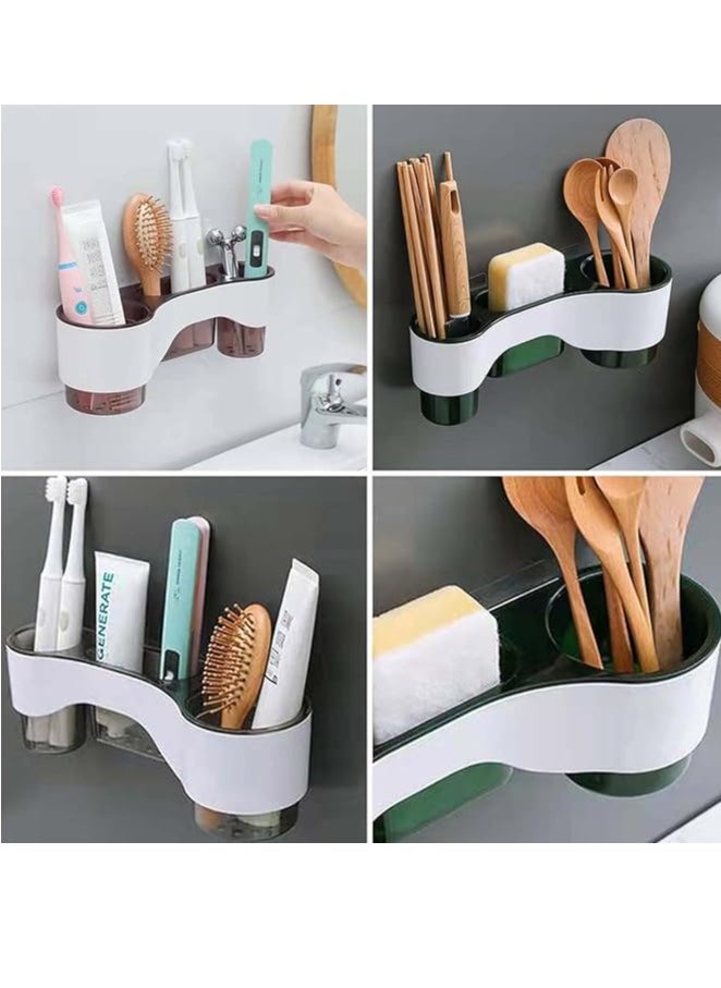 Spaceshoop Adhesive Hair Dryer Holder Wall Mounted Hair Dryer Rack With Organizer Cup Styling Tools Storage Rack Organizer for Bathroom Washroom  - Image 3