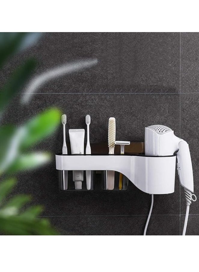 Spaceshoop Adhesive Hair Dryer Holder Wall Mounted Hair Dryer Rack With Organizer Cup Styling Tools Storage Rack Organizer for Bathroom Washroom  - Image 4