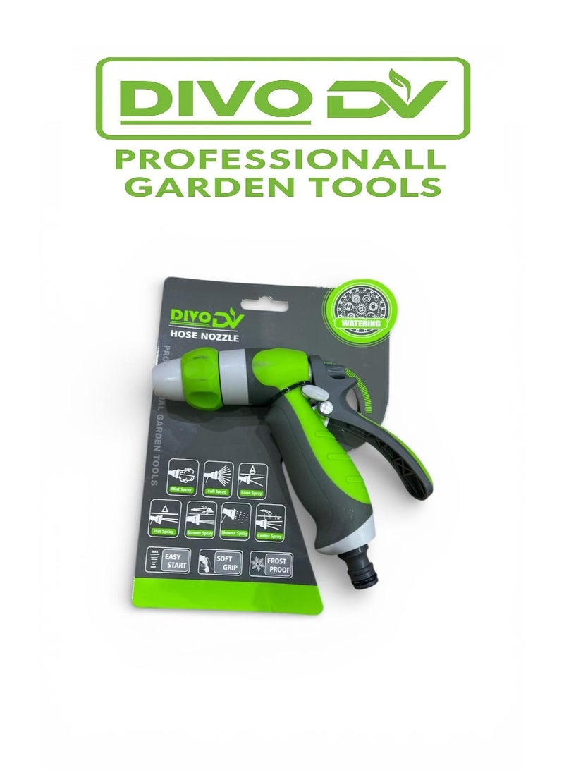 DIVO DV Garden Hose Nozzle – Model DVO714-31 | Multi-Function Water Spray Gun | Soft Grip – Frost Proof – Easy Flow Control - Image 1