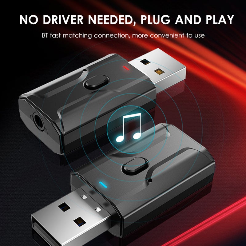 محول صوت لاسلكي USB BT5.0 – أرسل ومستقبل محمول، مسافة تشغيل 15 مترًا، تأخير منخفض، لا تحتاج إلى تثبيت برامج تشغيل، مع كابل صوتي 3.5 مم - Image 2