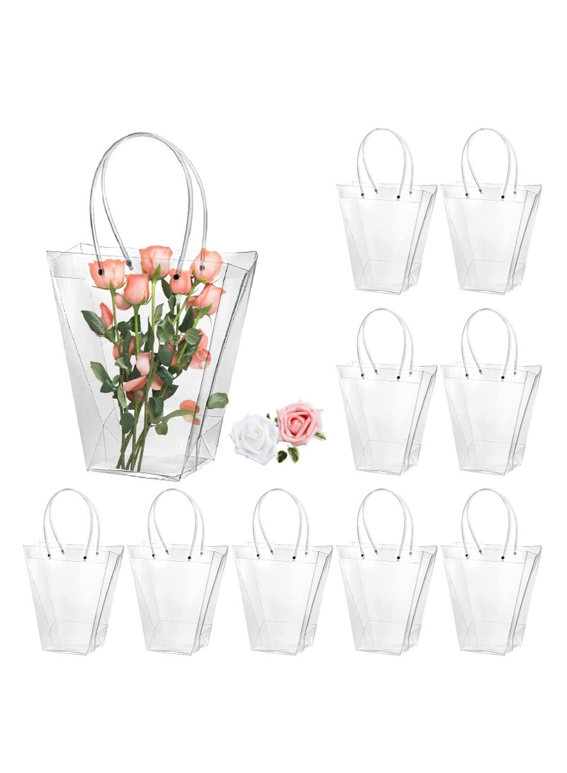 10 Pack Clear Flower Bouquet Bags, Gift Bags with Long Handles, Party Floral Packing Transparent Wrap Bag for, Birthdays, Mother's Day, Father’s Wedding, Anniversary, Housewarmings - Image 1