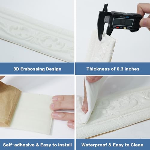 WADILE 180"x 3.1" Crown Molding Peel and Stick, Flexible Wallpaper Border Wall Trim Border, Self Adhesive Mirror Moulding Frame Lines, 3D Edging Foam Ceiling Baseboard, White… - Image 3