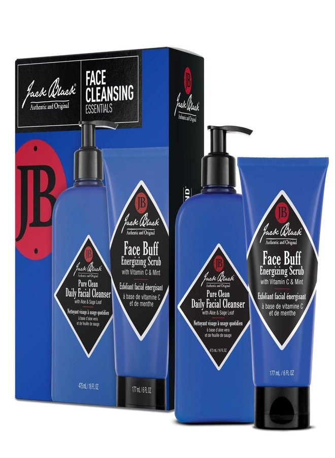 Jack Black Face Cleansing Essentials Set - Pure Clean Daily Facial Cleanser, 2-in-1 Mens Facial Cleanser & Toner + Face Buff Energizing Scrub, Exfoliating Wash for Men - Image 1