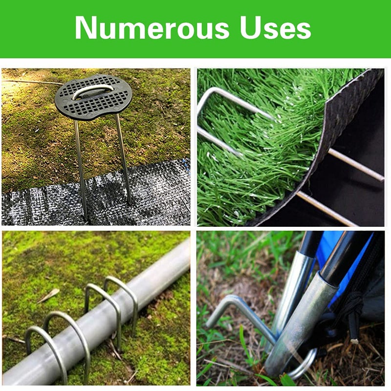 Bakulyor 50Pcs Garden Stakes Staples + 50Pcs Gasket, Bakulyor 6 Inch Lawn Landscape Staples 11 Gauge U Shaped Galvanized Landscape Pins, Heavy Duty Yard Ground Pin for Weed Barrier Sod Fabric Decorations - 6" - Image 4
