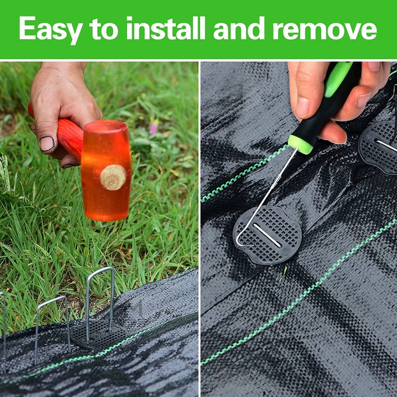 Bakulyor 50Pcs Garden Stakes Staples + 50Pcs Gasket, Bakulyor 6 Inch Lawn Landscape Staples 11 Gauge U Shaped Galvanized Landscape Pins, Heavy Duty Yard Ground Pin for Weed Barrier Sod Fabric Decorations - 6" - Image 3