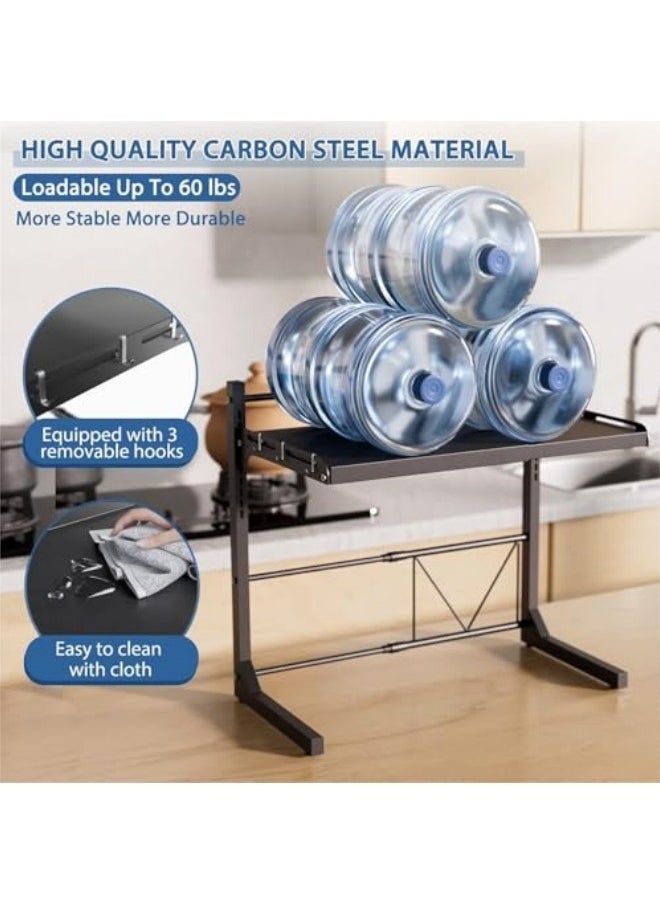 Metal Microwave Oven Rack Expandable Kitchen Utensils Tableware Storage,2 Tier Adjustable Microwave Oven Rack with 6 Hooks Chopping Block Frame Tool Holder Chopsticks Tube, White