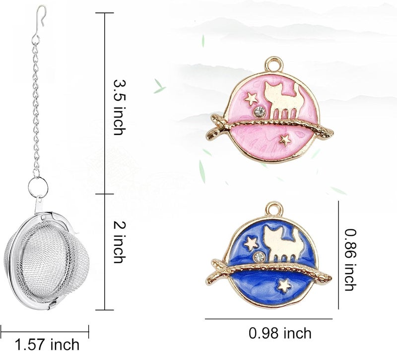 YOIYINI 2Pcs Stainless Steel Mesh Tea Infuser, 2.1 inch Tea Ball with Cute Planet Cat Pendants,Tea Strainer Tea Diffuser Tea Steeper for Filtering Tea,Tea Infusers for Loose Tea (Cute Planet Cat, 2PC) - Image 2