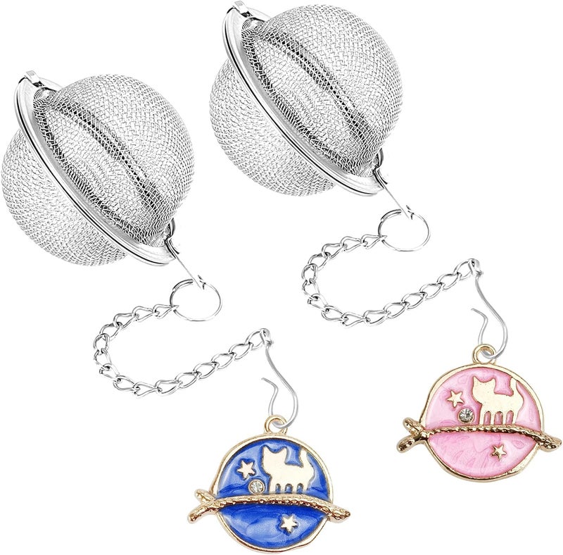 YOIYINI 2Pcs Stainless Steel Mesh Tea Infuser, 2.1 inch Tea Ball with Cute Planet Cat Pendants,Tea Strainer Tea Diffuser Tea Steeper for Filtering Tea,Tea Infusers for Loose Tea (Cute Planet Cat, 2PC) - Image 1