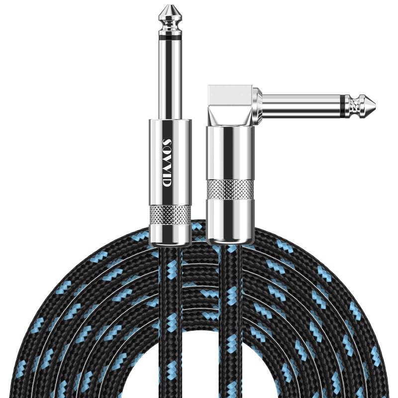 Sovvid 10FT Instrument Cable - Electric Guitar & Bass Cable with Right Angle 1/4 Inch Connector - Black & Bluetest - Image 1