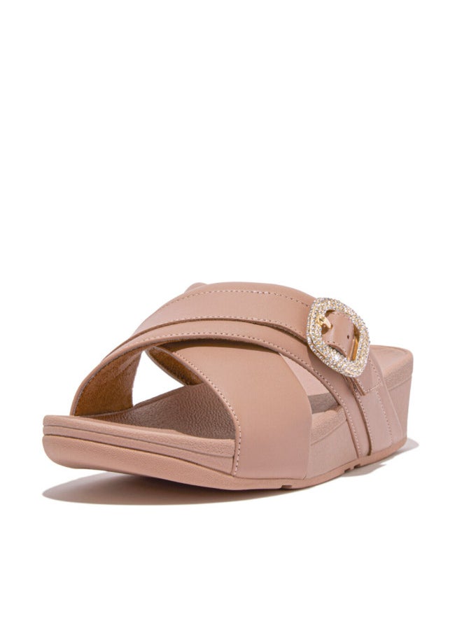 FitFlop - 049-797 FITFLOP Ladies Sandals HO1-A86 Lulu Crystal-Buckle Leather Cross Slides - Beige Buff - Image 1