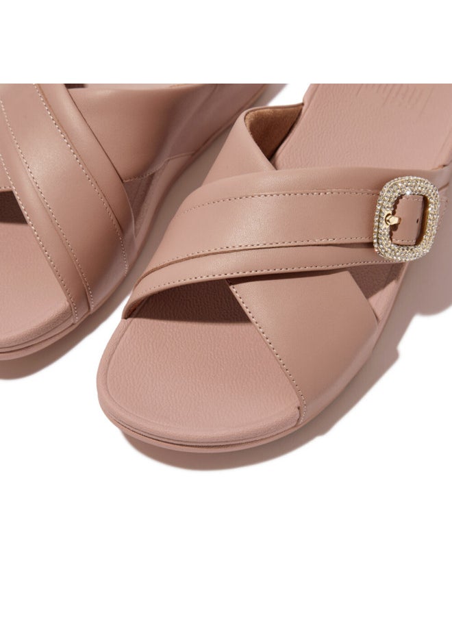FitFlop - 049-797 FITFLOP Ladies Sandals HO1-A86 Lulu Crystal-Buckle Leather Cross Slides - Beige Buff - Image 1