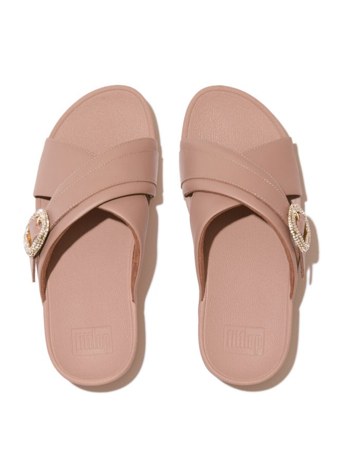 FitFlop - 049-797 FITFLOP Ladies Sandals HO1-A86 Lulu Crystal-Buckle Leather Cross Slides - Beige Buff - Image 1