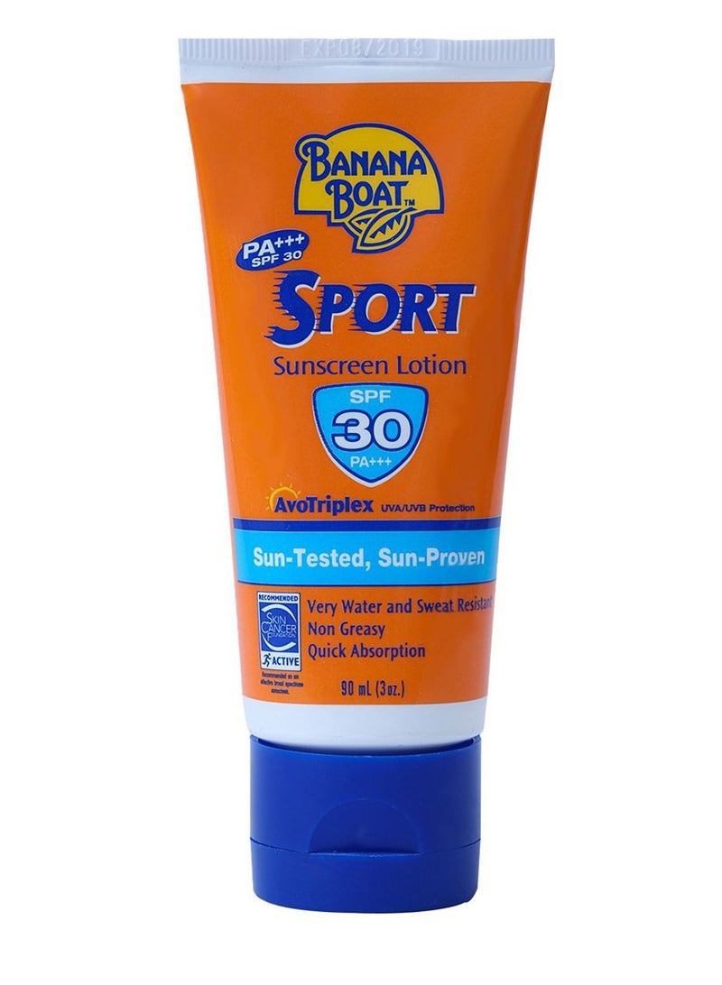BANANA BOAT Sport Sunscreen Lotion UVA UVB Sun Protection SPF 30 Water and Sweat Resistance Non Greasy Formula Quick Absorbent 90ml