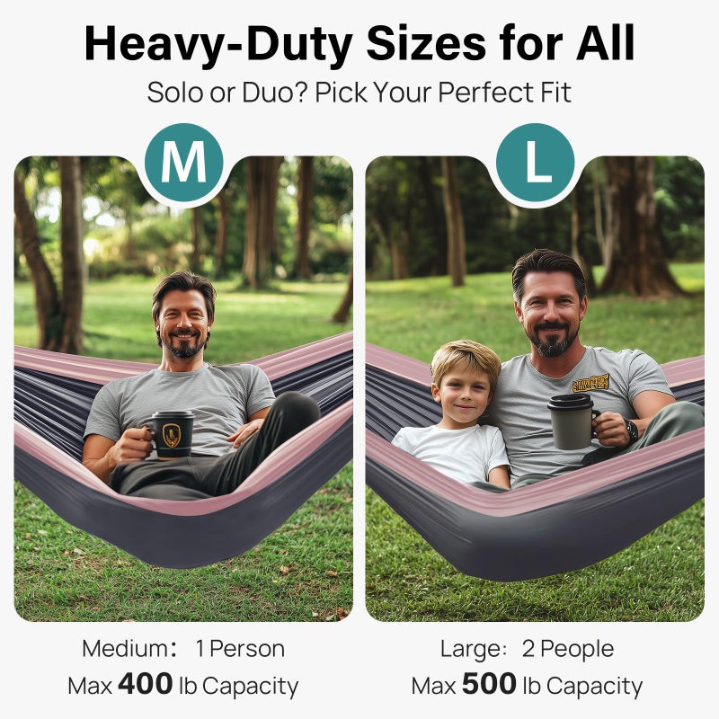 Kootek Camping Hammock 500 lbs Capacity, Portable Hammocks with Tree Straps & Attached Carry Bag, Camping Essentials Gear, Perfect for Outside Indoor Hiking Beach Backpack Travel - Image 2