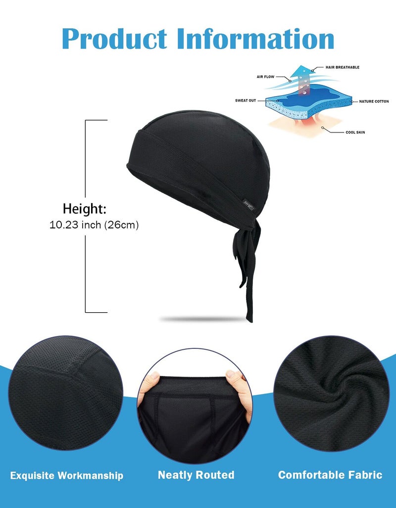 JHYWELL Black Doo Rags Sweat Wicking Beanie Cooling Large Do Rags Skull Caps Head Wraps Dew Rags Hat for Men and Women (Black Pack) - Image 5