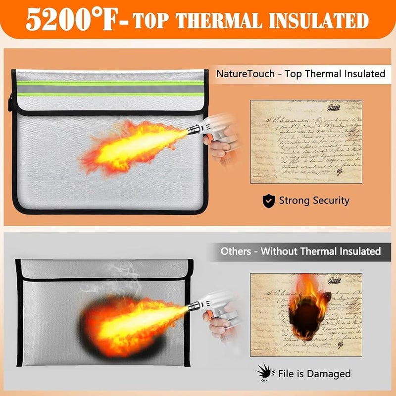 سيوسي حقيبة وثائق مقاومة للحريق بدرجة حرارة 5200°F، مجموعة من 3 حقائب، مقاومة للماء، تحتوي على سحاب وجيوب، متوفرة بأحجام كبيرة ومتوسطة وصغيرة، مناسبة للنقود وجوازات السفر والوثائق القانونية والأشياء الثمينة - Image 4