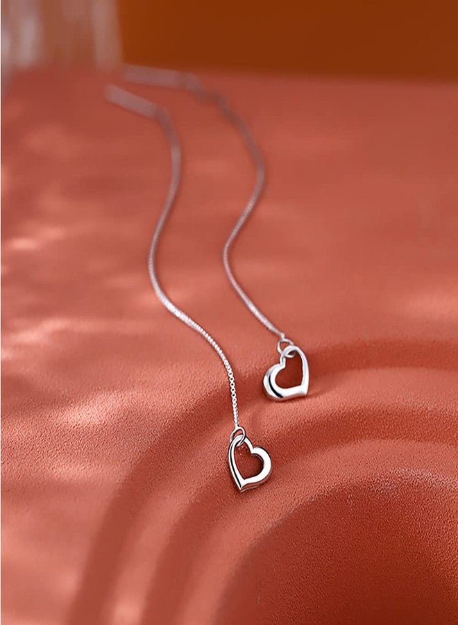 Reffeer 925 Sterling Silver Threader Earrings Love Heart Tassel Chain for Women Girls Long Heart Dangle Earrings Drops, 4 inch, Sterling Silver, not known - Image 5