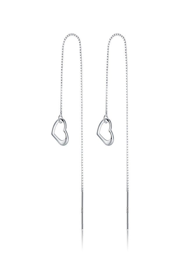 Reffeer 925 Sterling Silver Threader Earrings Love Heart Tassel Chain for Women Girls Long Heart Dangle Earrings Drops, 4 inch, Sterling Silver, not known - Image 1