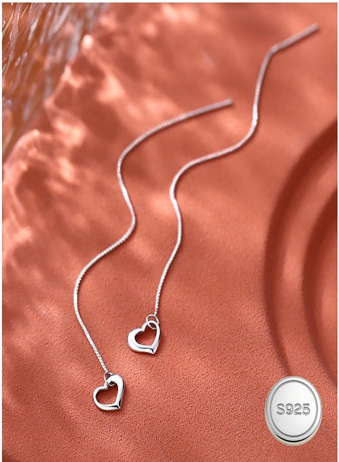 Reffeer 925 Sterling Silver Threader Earrings Love Heart Tassel Chain for Women Girls Long Heart Dangle Earrings Drops, 4 inch, Sterling Silver, not known - Image 4