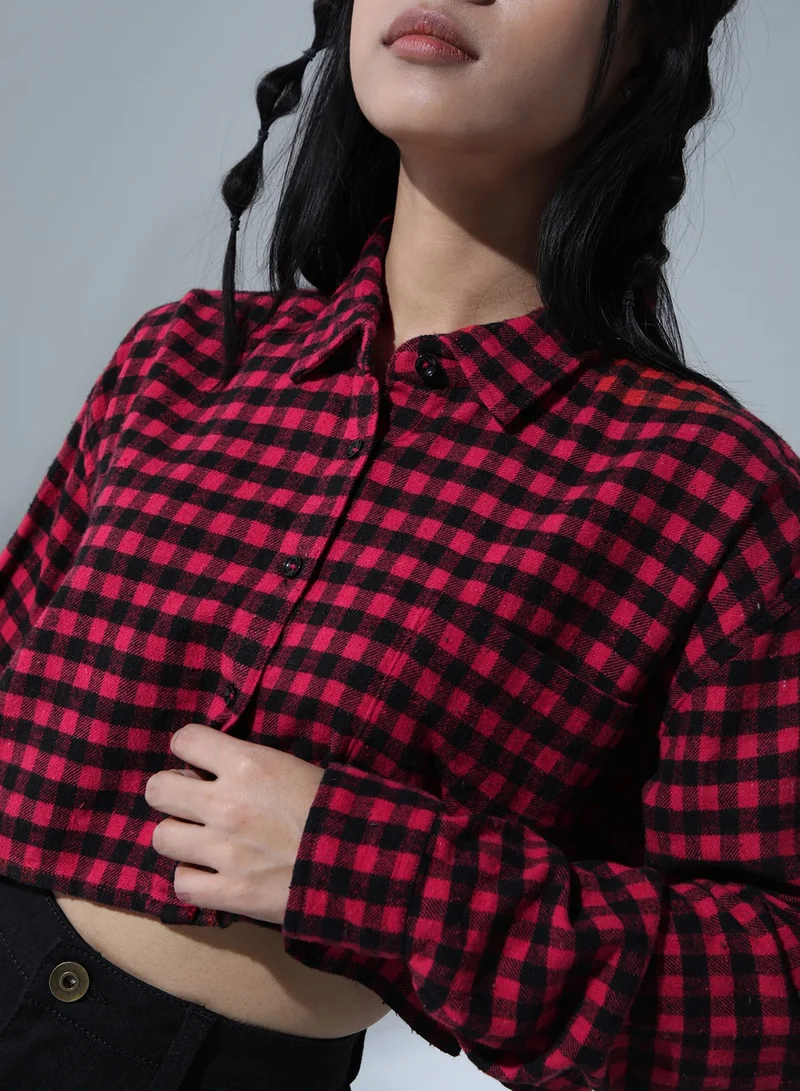 Hubberholme Women's Red & Black Buffalo Checks Casual Shirt