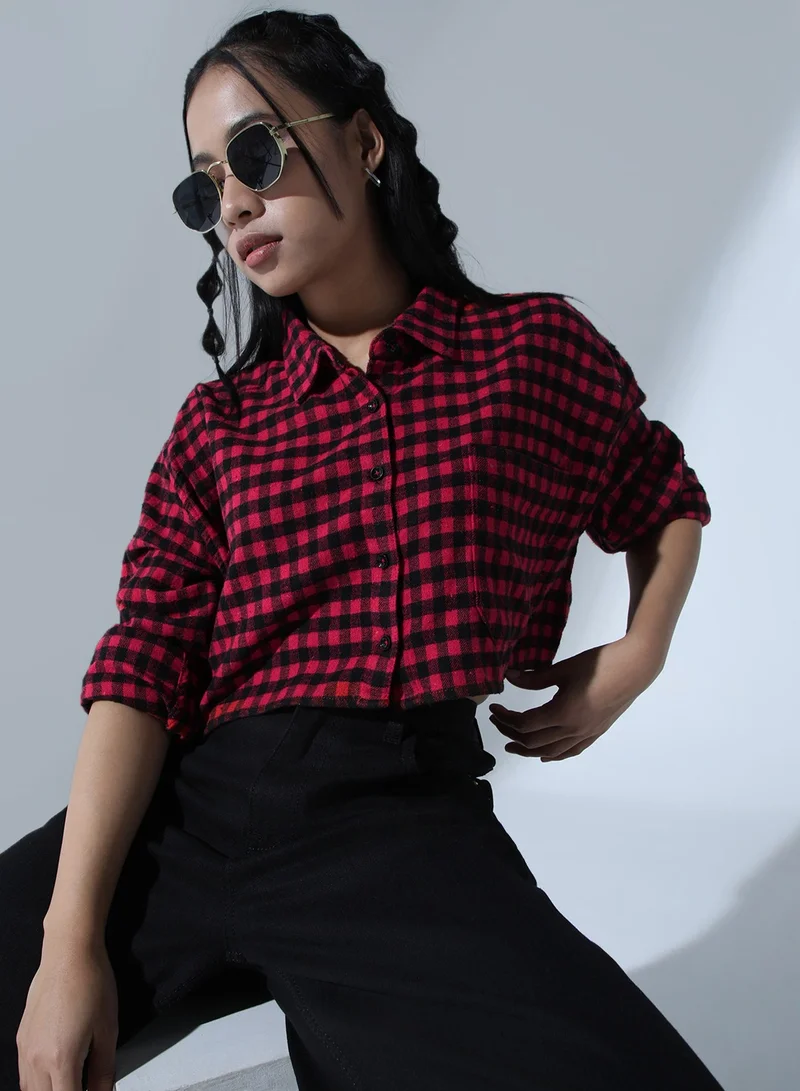 Hubberholme Women's Red & Black Buffalo Checks Casual Shirt