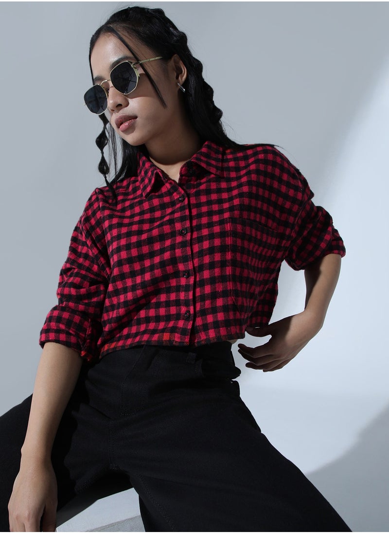 Hubberholme - Women's Red & Black Buffalo Checks Casual Shirt - Image 1