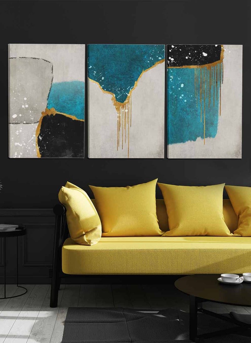 لوحة طقم من ٣ لوحات كانفاس على إطار خشبي، تصميم تجريدي ملون، للمنزل، غرفة المعيشة، المكتب، الديكور - Image 2