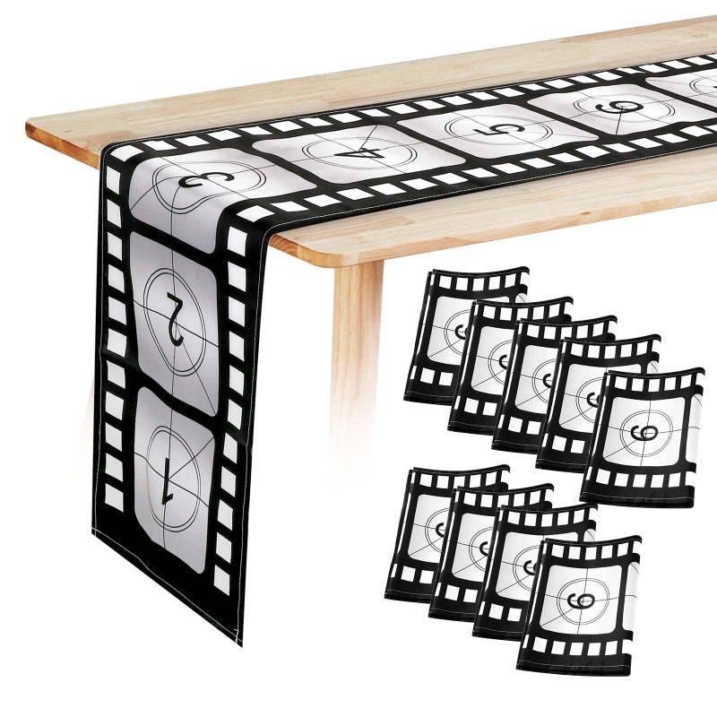 Breling Breling 12 x 72 Inch Movie Night Table Runner Movie Theme Party Decorations Supplies Film Strip Table Runner Film Reel Tablecloth Decor for Kitchen PartyClassic Style10 Pcs 