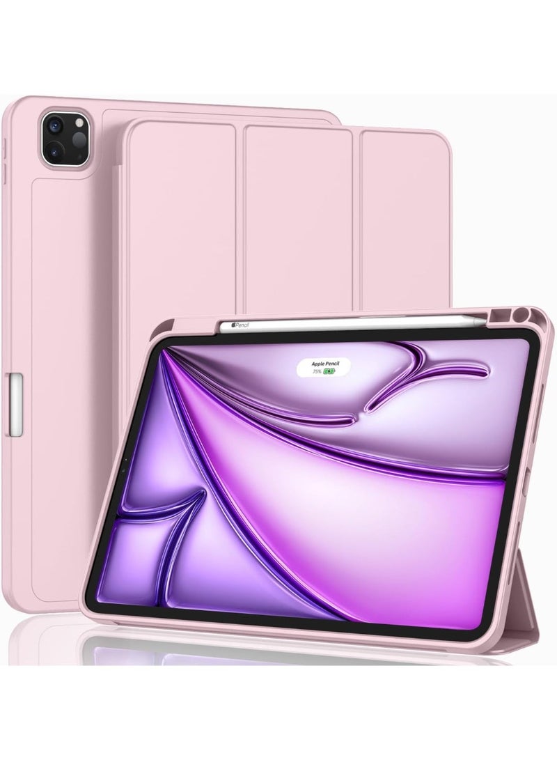 T I G O iPad Air 13 2024 M2 & iPad Pro 12.9 6th/5th/4th/3rd Case, 2024 iPad Air 13 Case, 13 iPad Air 2024 Case with Acrylic Back, Shockproof TPU Edge, Pencil Holder Cover Pink - Image 1