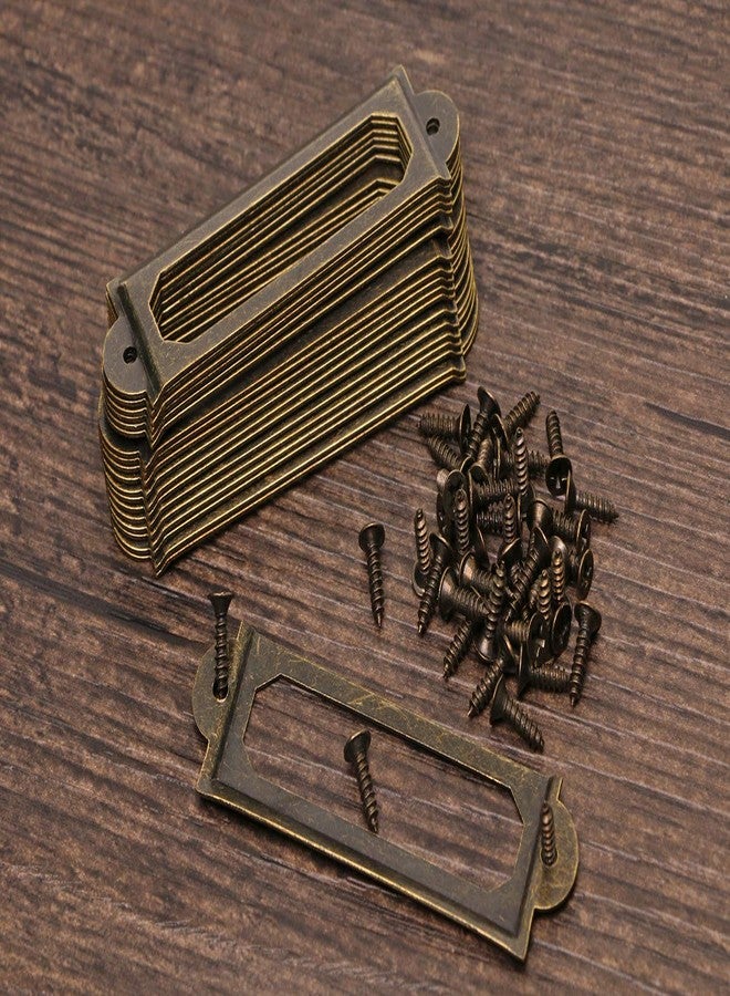 ONLYKXY 20Pcs Antique Brass Metal Drawer Door Lab Tag Label Pull Frame Handle File Name Card Holder for Furniture Cabinet Hardware Box Case Bin 17x60mm (Bronze) - Image 2