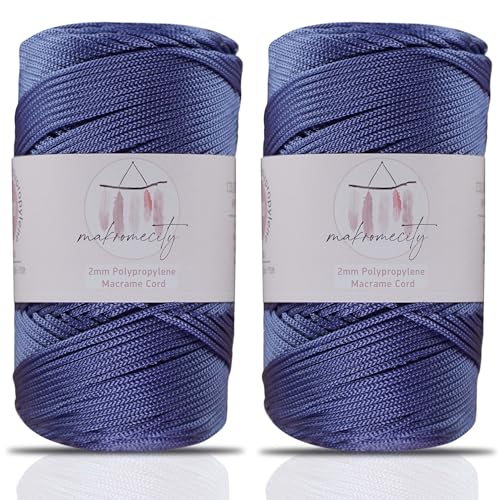Makromecity, 2 Skeins of Polyester Macrame Cord 2mm x 250 Yards (750 feet) 2mm Polypropylene Macrame Cord for Macrame Art & Crafts for Wall Hangings, Bags, Underplate, Rug (29 Colors Available) - Image 1
