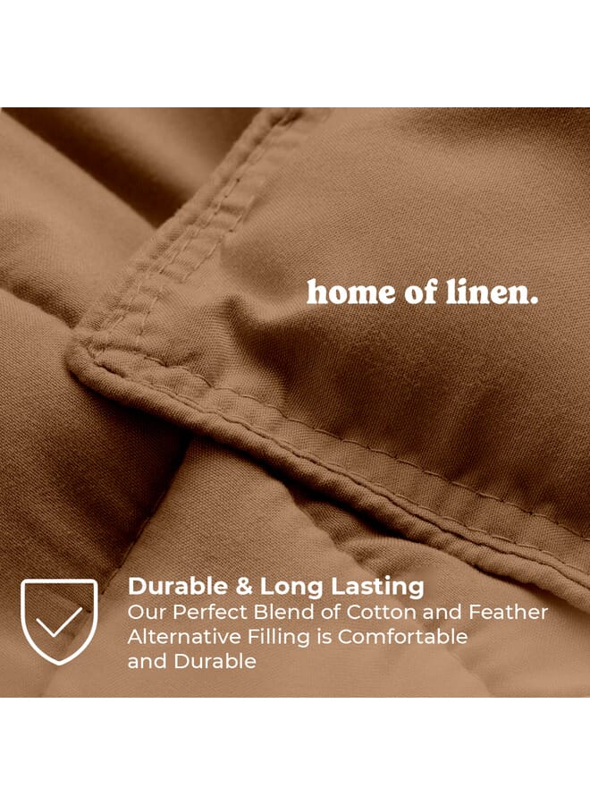 Home of linens Cotton - Plain - 3 Pieces Heavy Comforter Set - 3.6Kgs - Down Alternative Filling - (For Matress 160cm/180cm) - Size (230cm x 240cm) + 2 Pillow Case Covers (50cm x 70cm) - Beige - Image 3