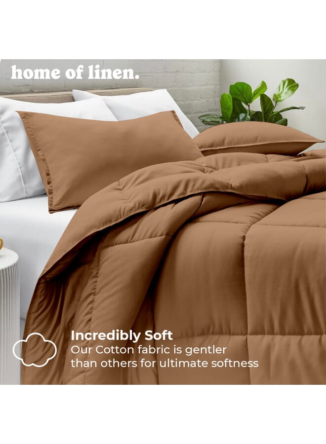 Home of linens Cotton - Plain - 3 Pieces Heavy Comforter Set - 3.6Kgs - Down Alternative Filling - (For Matress 160cm/180cm) - Size (230cm x 240cm) + 2 Pillow Case Covers (50cm x 70cm) - Beige - Image 2